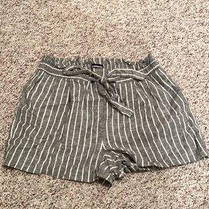 Express Linen Gray Stripe High Waisted Shorts